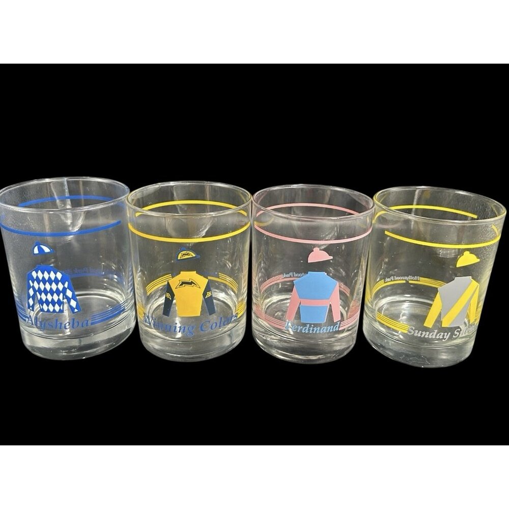 Vtg Hollywood Park Kentucky Derby Cocktail Whiskey Weighted Bottom Glass Set 4